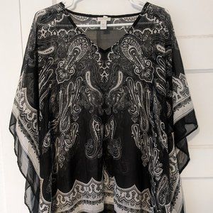 Chico's Black and White Paisley Sheer Poncho Style Tunic